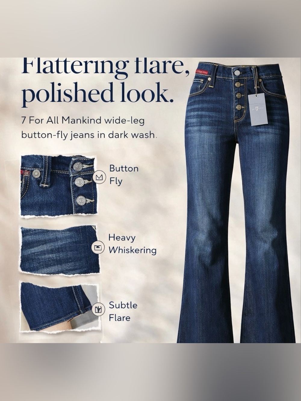 7 for All Mankind Wide Leg Button Fly Low Rise Jeans Size 30